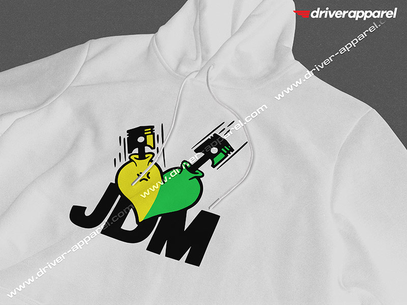 Wakaba leaf colored JDM heart with pistons hoodie in white
