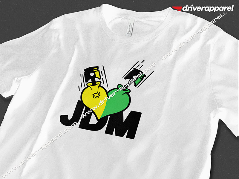 Wakaba leaf colored JDM heart with pistons shirt in white