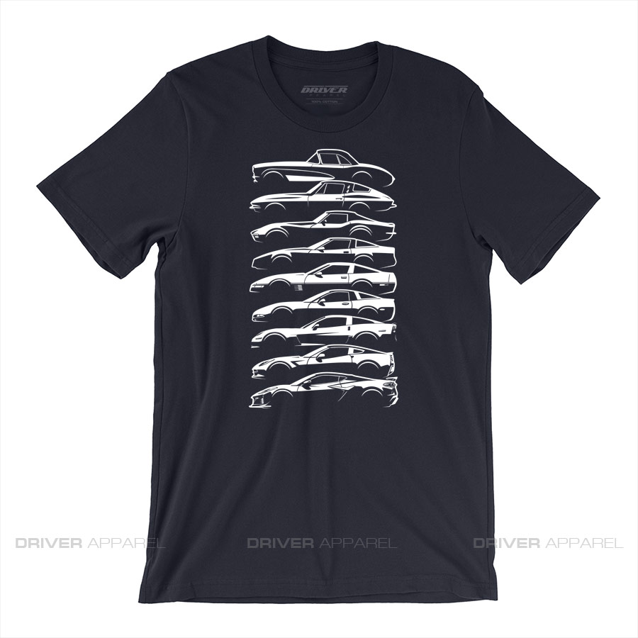 Corvette Shirt, featuring C1, C2, C3, C4, C5, C6, C7 C8